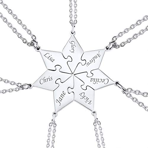 BFF Necklace for 2/3/4/5/6 Stainless Steel Chain Personalized Family Love/Friendship Jewelry Set Free Engraving Heart Pendants
