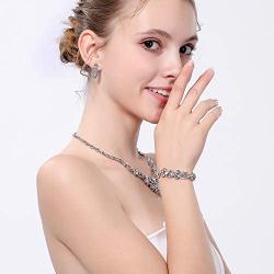 mecresh Clustered Crystal Rhinestone Flower Bridal Necklace Teardrop Dangle Earrings Jewelry Sets for Women Gift