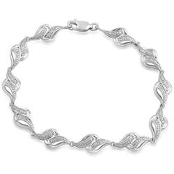 Jewelili Sterling Silver 1/10 Cttw Natural White Round Shape Diamond Bracelet, 7.25''