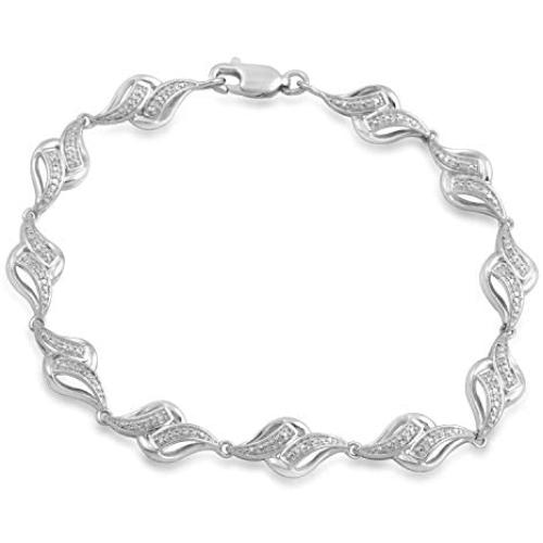 Jewelili Sterling Silver 1/10 Cttw Natural White Round Shape Diamond Bracelet, 7.25''