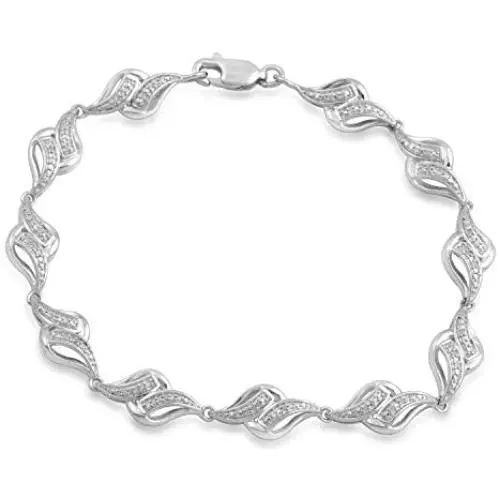 Jewelili Sterling Silver 1/10 Cttw Natural White Round Shape Diamond Bracelet, 7.25'' Jewelili Sterling Silver 1/10 Cttw Natural White Round Shape Diamond Bracelet, 7.25''