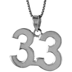 Sterling Silver Number 33 Necklace for Jersey Numbers & Recovery High Polish 3/4 inch, 2mm Curb Chain