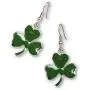 St. Patricks Day Irish Shamrock Dangle Earrings Green Enamel on Silver Finish Pewter