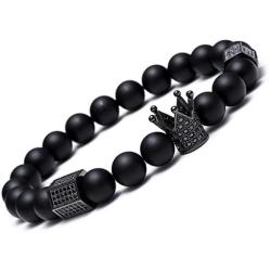 King Crown Black Onyx Matte Bracelet 8mm Beads Natural Stone Chakra Collection Reiki Gift for Men Women