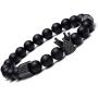 King Crown Black Onyx Matte Bracelet 8mm Beads Natural Stone Chakra Collection Reiki Gift for Men Women