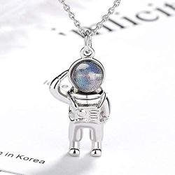 Jude Jewelers Astronauts Spaceman Universe Earth Moonstone Pendant Women Men Girls Boys Necklace