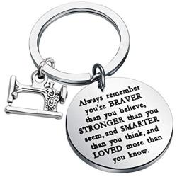 WSNANG Sewer Gift Costume Designer Graduation Gift Always Remember You are Braver Stronger Smarter Than You Think Keychain Quilting Jewelry Gift for Women