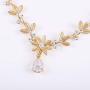 Brinote Bride Crystal Wedding Pendant Necklace Earrings Set Leaf Bridal Rhinestone Choker Necklaces Wedding Jewelry Sets for Women and Girls (Gold)