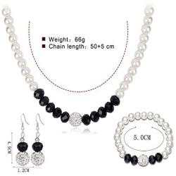 MJartoria Womens Black White Faux Pearls Necklace Earrings Bracelet Jewelry Sets (Black+White)