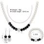 MJartoria Womens Black White Faux Pearls Necklace Earrings Bracelet Jewelry Sets (Black+White)