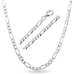 Solid Sterling Silver 925 Figaro Link Chain Necklace 2MM - 5MM, 16'' - 30'' - Made in Italy Jewelry - Men and Women