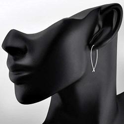 925 Sterling Silver Upside Down Hoops Lightweight Open Wire Needle Drop Dangle Threader Earrings