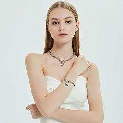 Heart Pendant Necklace and Bracelet Chain Stainless Steel Silver Drop White Jewelry Set