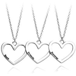 SIVITE Best Friends Forever Necklace Hollow Heart Pendant Necklace for 3 Pieces BFF Friendship Necklace