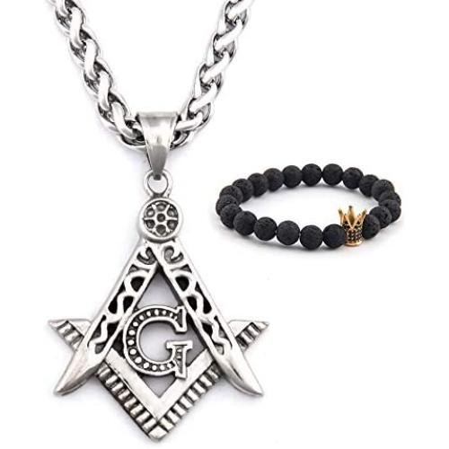 GUNGNEER Masonic Necklace Freemason Symbol Stainless Steel Keel Chain Mason Pendant Biker Jewelry Gift Men Women
