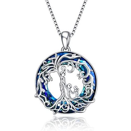TOUPOP,Mothers Day Gifts from Daughters Sterling Silver Tree of Life Necklace with Blue Circle Crystal Jewelry Gifts for Mom Women Birthday