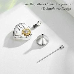 EUDORA Personalized Sunflower Cremation Necklace, Sterling Silver You are My Sunshine Heart-shape Custom Urn Engraved Memorial Jewelry for Ashes, 20 inches Chain
