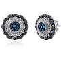 Jewelili Sterling Silver 1/10 Cttw Treated Blue with Natural Black and White Diamond Accent Pendant and Stud Earrings Jewelry Set