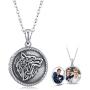 Wolf Locket Necklace 925 Sterling Silver Locket Necklace That Holds Pictures Vintage Oxidized Wolf Pendant for Women Viking Jewelry Gifts for Mens Valentines Day Gifts