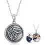 Wolf Locket Necklace 925 Sterling Silver Locket Necklace That Holds Pictures Vintage Oxidized Wolf Pendant for Women Viking Jewelry Gifts for Mens Valentines Day Gifts
