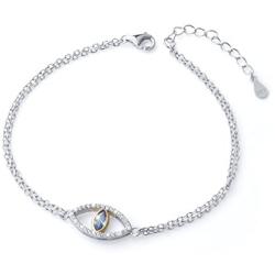 925 Sterling Silver Blue Evil Eye Double Strand Bracelet Necklace Stud Earrings Jewelry for Women Girls Ladies