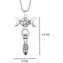 Triple Moon lady Goddess necklace Wicca jewelry Pentagram Spiral pagan witch jewelry with 24'' stainless steel chain witchcraft pendant necklaces