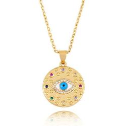 Evil Eye Necklace for Women Gold Medallion Coin Necklace Crescent Moon Necklace Protection Hamsa Necklace 18K Gold Plated Necklaces for Women Dainty Jewelry Gift
