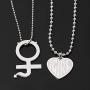 Cute iGirl Heart Pendant Necklace - Stainless Steel Double Sided Letter Necklace Harajuku Female Symbol Gothic Streetwear Ball Chain Jewelry for Girls and Women