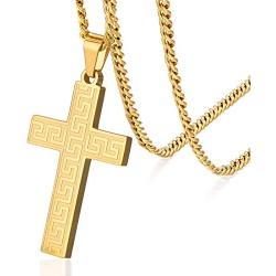 KRKC&CO Cross Pendant, Mens Necklace, Hip Hop Pendant with 3mm 24'' Cuban Chain, Hip Hop Jewelry Street-wear Urban Style for Men