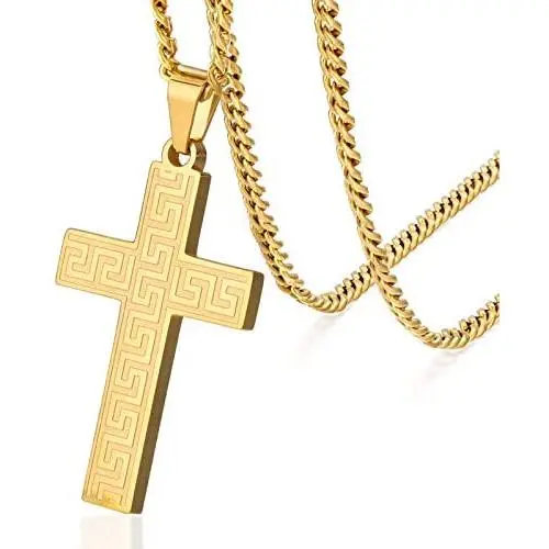 KRKC&CO Cross Pendant, Mens Necklace, Hip Hop Pendant with 3mm 24'' Cuban Chain, Hip Hop Jewelry Street-wear Urban Style for Men KRKC&CO Cross Pendant, Mens Necklace, Hip Hop Pendant with 3mm 24'' Cuban Chain, Hip Hop Jewelry Street-wear Urban Style for Men