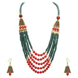 Zephyrr Fashion Necklace Tibetan Handmade Earring Beaded Multi Strand Jewellery Set for Women