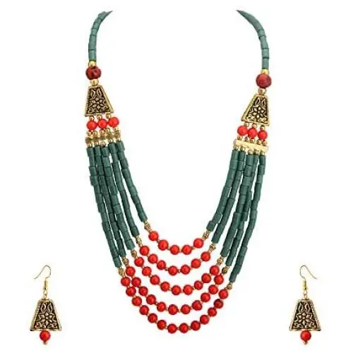 Zephyrr Fashion Necklace Tibetan Handmade Earring Beaded Multi Strand Jewellery Set for Women