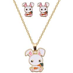 WSNANG Tiny Cute Rabbit Necklace Earring Set Bunny Earrings Pet Lover Gift