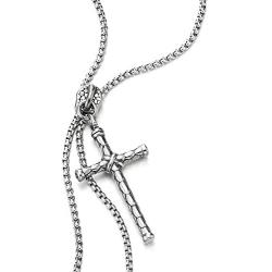 Mens Women Movable Zipper Knot Cross Charms Pendant Steel Wheat Chain Necklace