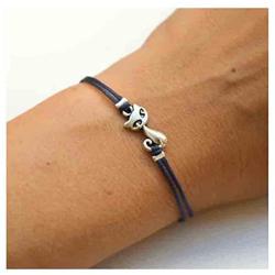 Olbye Cat Bracelet Black Hemp Bracelet Personalize Hand Chain Jewelry Cat Lover Gift for Women and Teen Girls