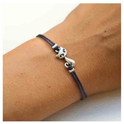 Olbye Cat Bracelet Black Hemp Bracelet Personalize Hand Chain Jewelry Cat Lover Gift for Women and Teen Girls