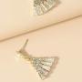 Sinkcangwu Rhinestone Steel Geometric Dangle S925 Earrings For Women Gold Hollow Out Sector Leaf Bohemian Earrings Jewelry