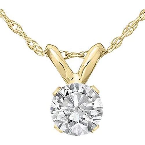 1/3 Ct Solitaire Round Diamond Pendant Necklace 18'' 14K Yellow Gold