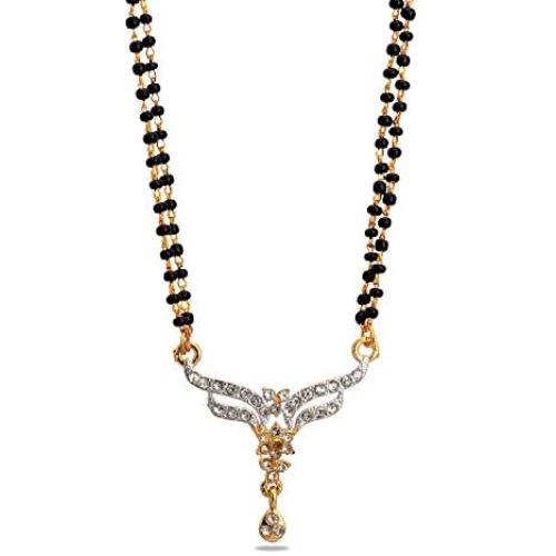 Zephyrr Jewelry Mangalsutra AD Pendent Neclace for Women/Wife Black and Golden Floral Design Indian Jewelry Casual/Party/DailyWear