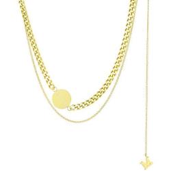 Jertom 14K Gold Plated Double Layered Pendants Necklace, Fashion Jewelry for Women Girls