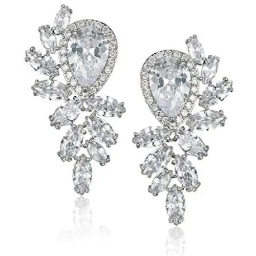SWEETV Cubic Zirconia Teardrop Wedding Earrings for Brides Brides,Crystal Art Deco Bridal dangle Earrings for Women, Rose Gold/Silver SWEETV Cubic Zirconia Teardrop Wedding Earrings for Brides Brides,Crystal Art Deco Bridal dangle Earrings for Women, Rose Gold/Silver