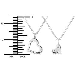 Mother Daughter Necklaces for 2: .925 Sterling Silver Crystal Heart Charm & Heart Cut Out Necklaces