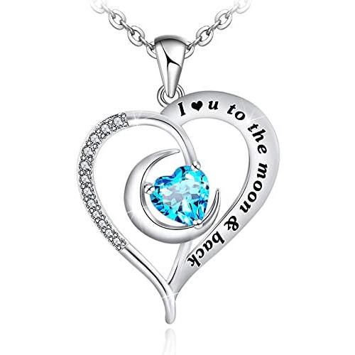 Heart Necklace for Women I Love You Forever Necklace I Love You to The Moon and Back Necklace Sterling Silver Moon Necklace Valentines Day Jewelry Gifts for Women Girls Wife Love Necklace