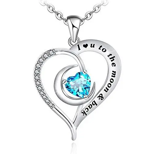Heart Necklace for Women I Love You Forever Necklace I Love You to The Moon and Back Necklace Sterling Silver Moon Necklace Valentines Day Jewelry Gifts for Women Girls Wife Love Necklace