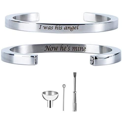 Personalized Bangle Cuff Urn Bracelet for Ashes Keepsake Memorial Cremation Jewelry Custom Name Bracelet