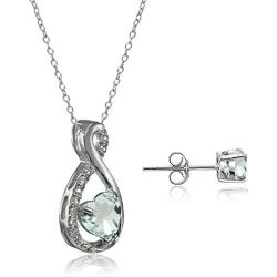 Lovve Sterling Silver Gemstone & White Topaz Infinity Heart Necklace Earrings Set