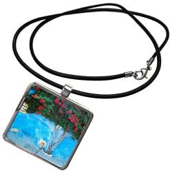 3dRose Mexico, Ajijic. Bougainvillea Against Wall. - Necklace with Pendant (ncl_330880)