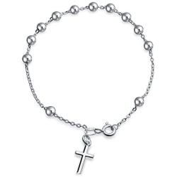 Thin Simple Religious Prayer Ball Beads Cross Rosary Bracelet For Women For Teen 925 Sterling Silver