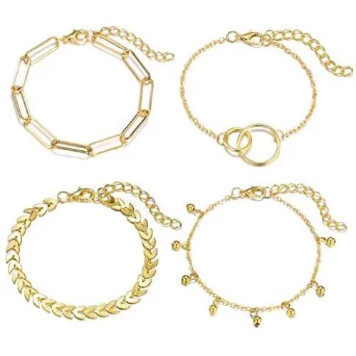 SOFTONES Boho Plated Gold Layered Bracelets for Women Girls Open Cuff Chain Bracelets Sets Jewelry,Adjustable Size