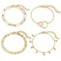 SOFTONES Boho Plated Gold Layered Bracelets for Women Girls Open Cuff Chain Bracelets Sets Jewelry,Adjustable Size